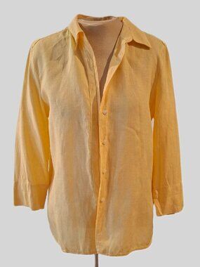 Talbots  Irish Linen Vintage Light Yellow Button‑Up Shirt Size 12
